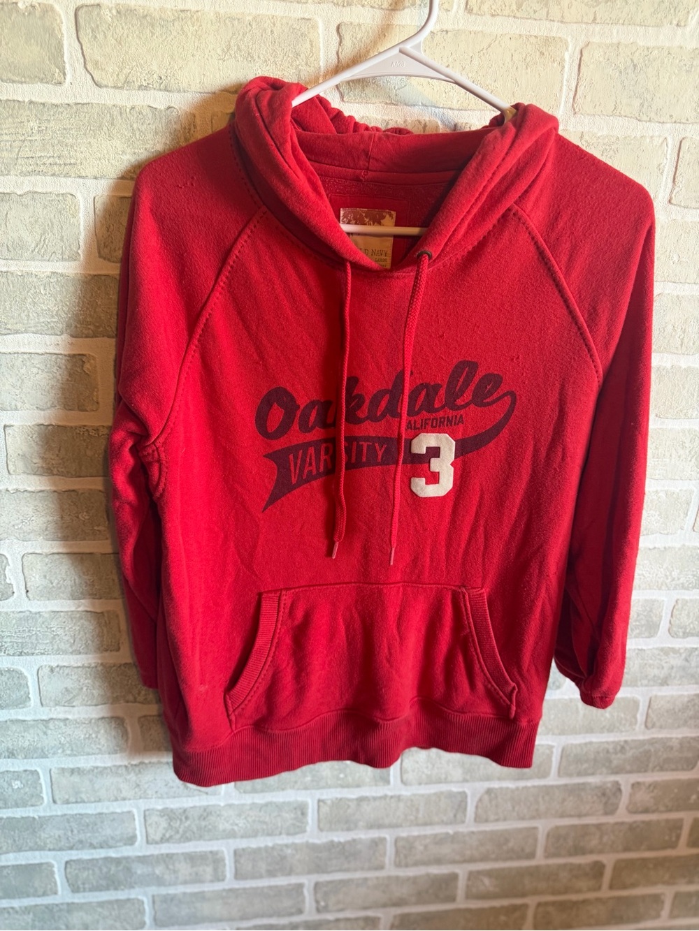 Old Navy Red Crewneck Hoodie with Varsity Graphic